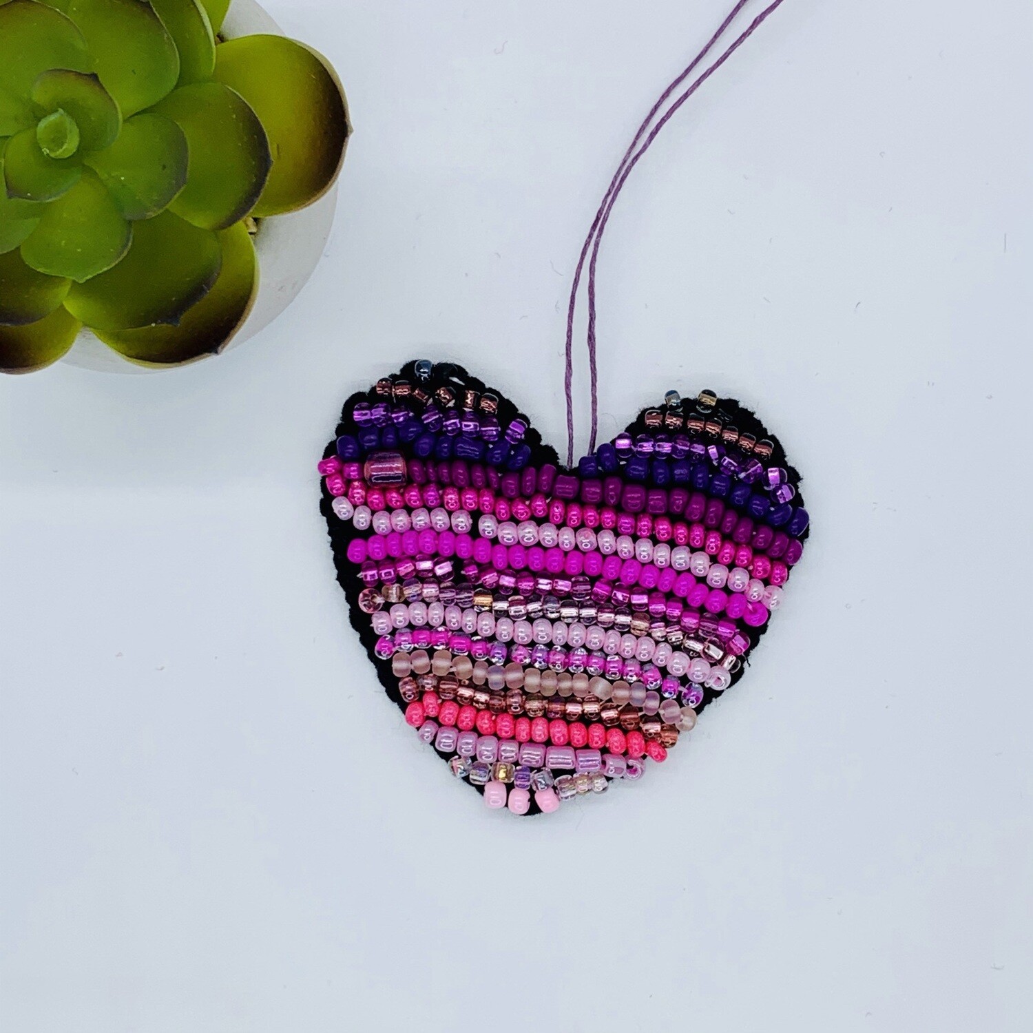 Small Heart Beaded Wall Hanging - Striped Heart