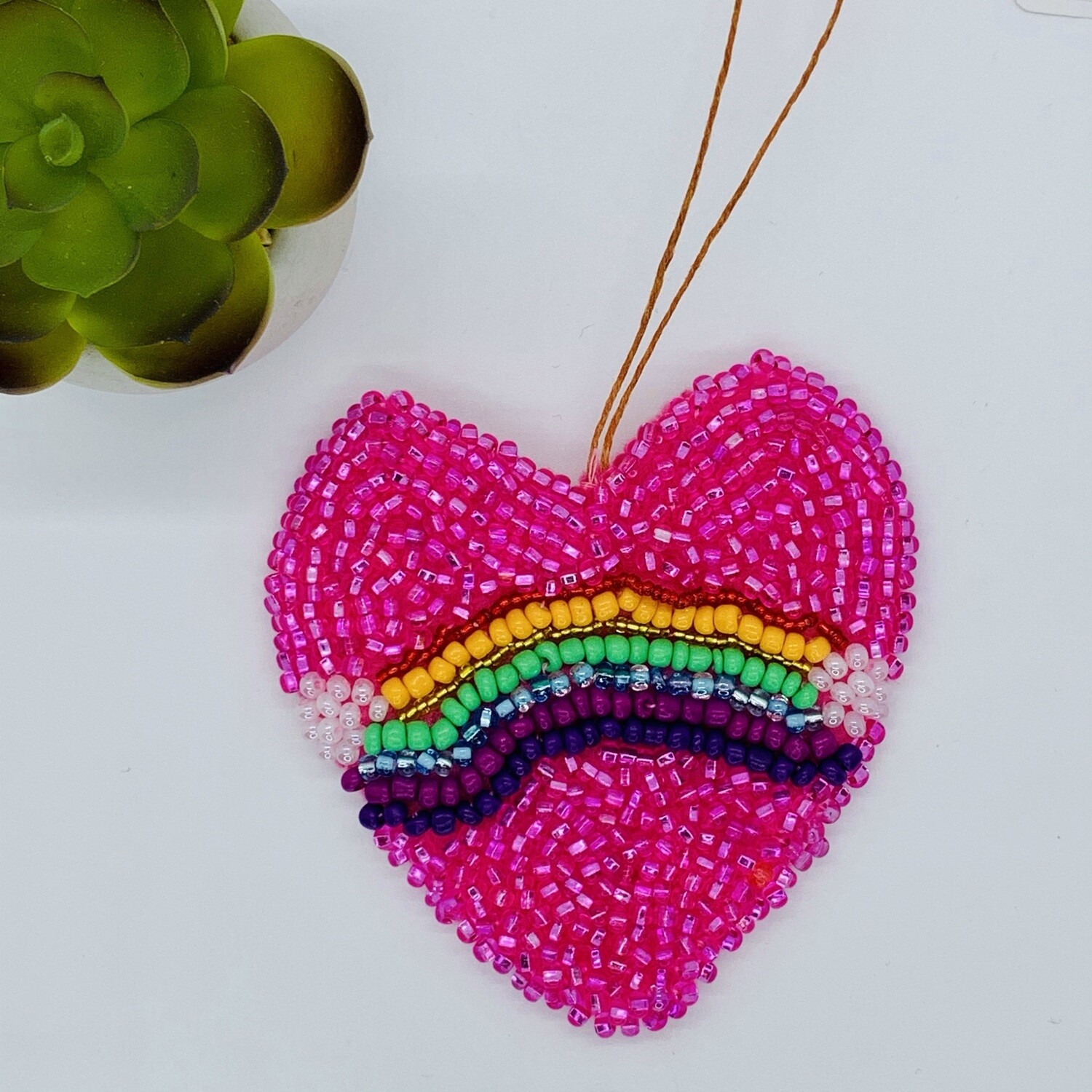 Large Heart Beaded Wall Hanging - Striped