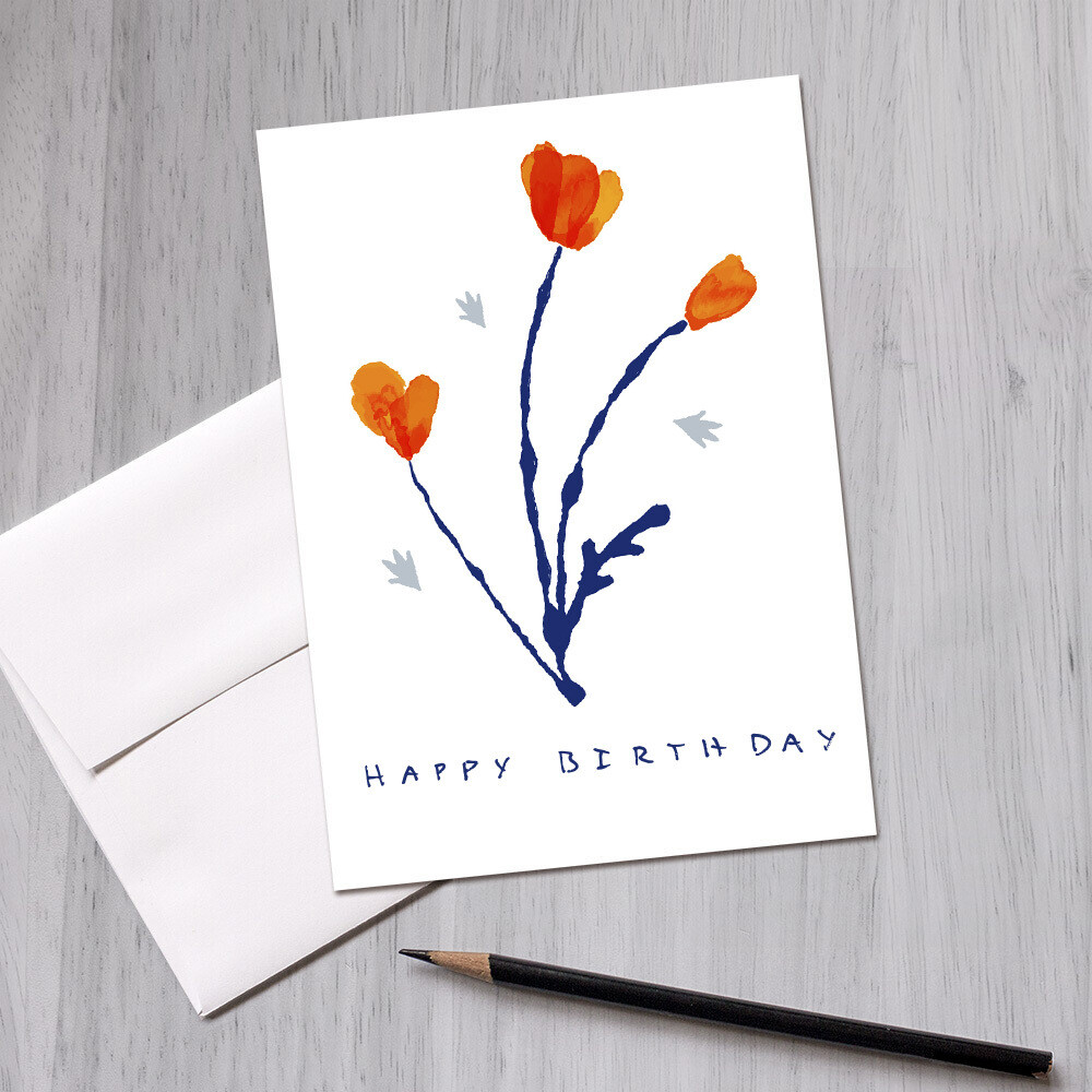 California Poppies | Happy Birthday Greeting Card, 5x7