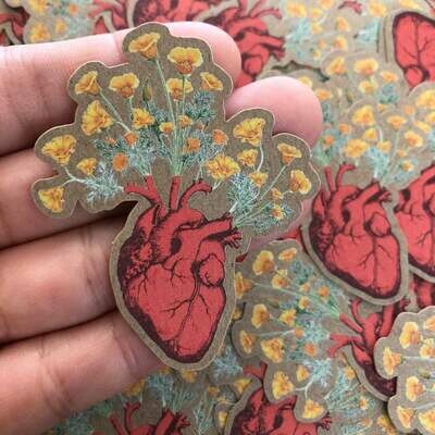 California Poppy Anatomical Heart Sticker