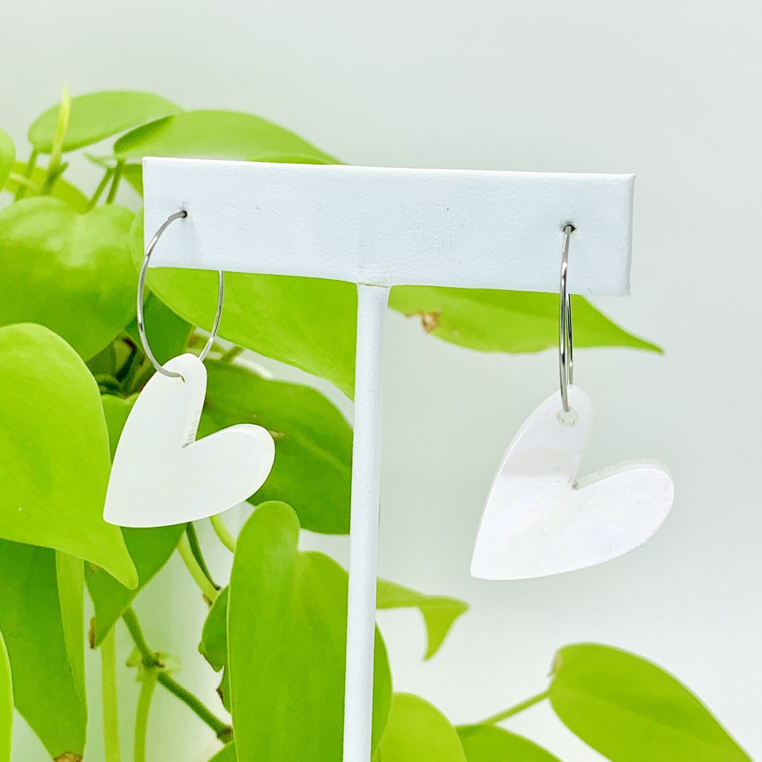 Hoop Earrings, I Love you - Pearl White