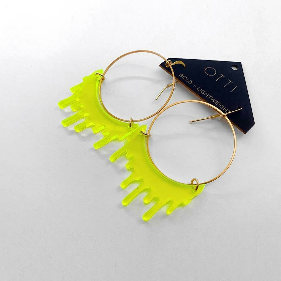 Earrings, Slime Line - Green Hoop