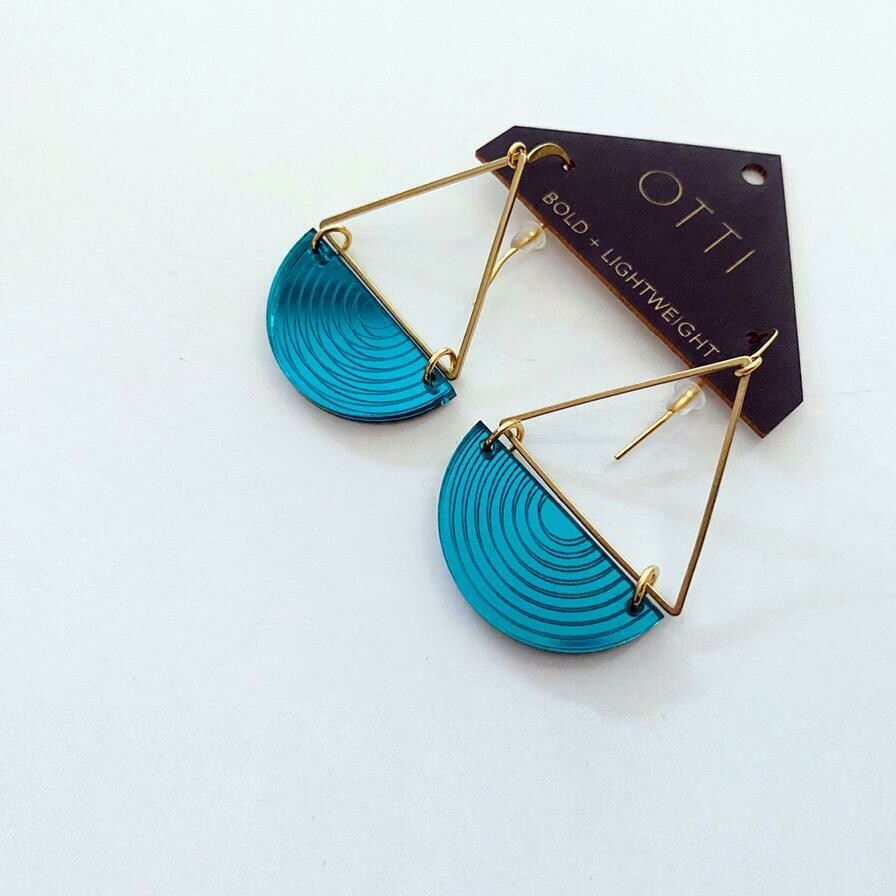 Earrings, Half Moon - Teal
