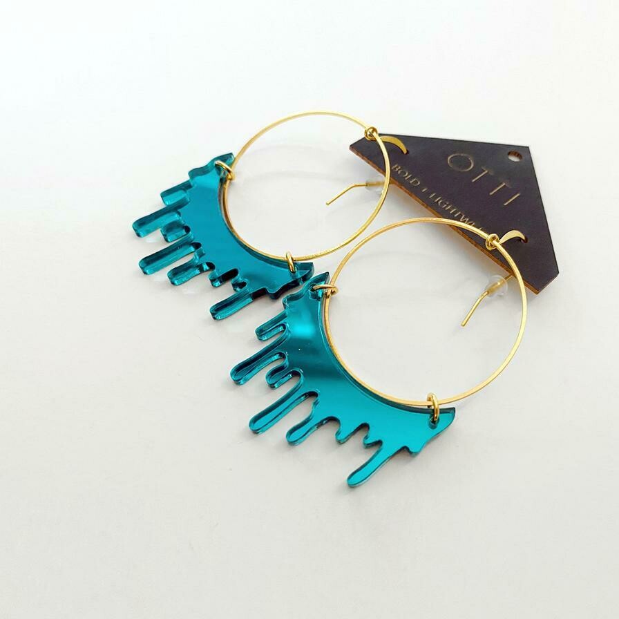 Earrings, Slime Line - Teal Hoop