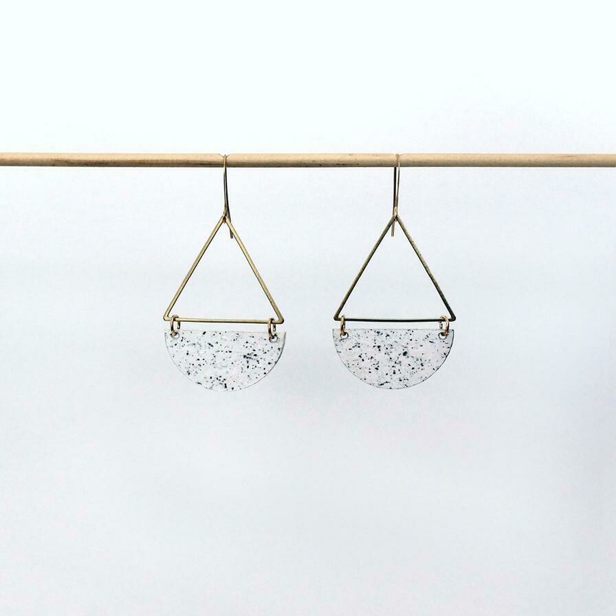 Earrings, Half Moon - White Granite Earrings, Half Moon - White Granite