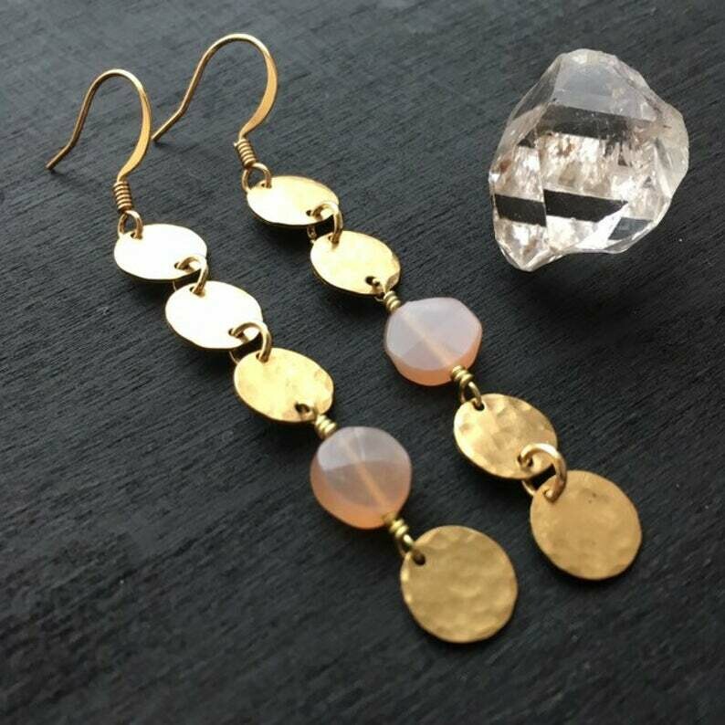 Maru Earrings w/ Peach Moonstone
