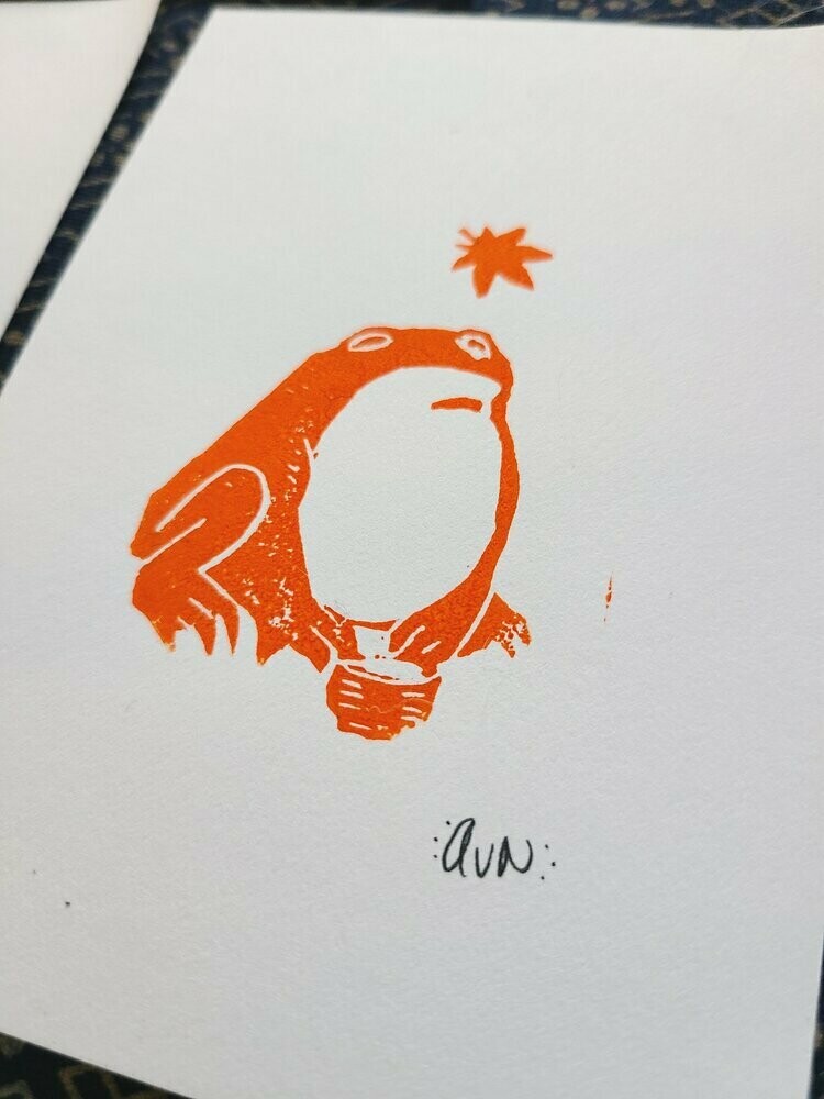 Matcha Frog Lino Print, Orange
