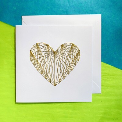Large Card, Metallic Gold String Heart on White