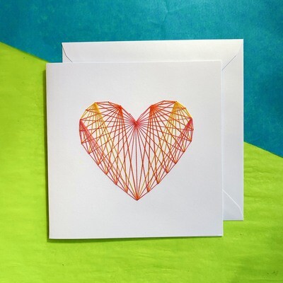 Large Card, Pink, Orange, &amp; Gold Heart on White