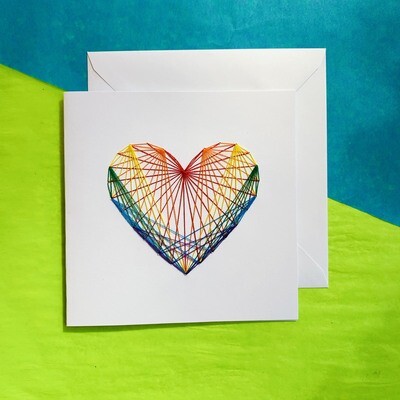Large Card, Rainbow String Heart on White