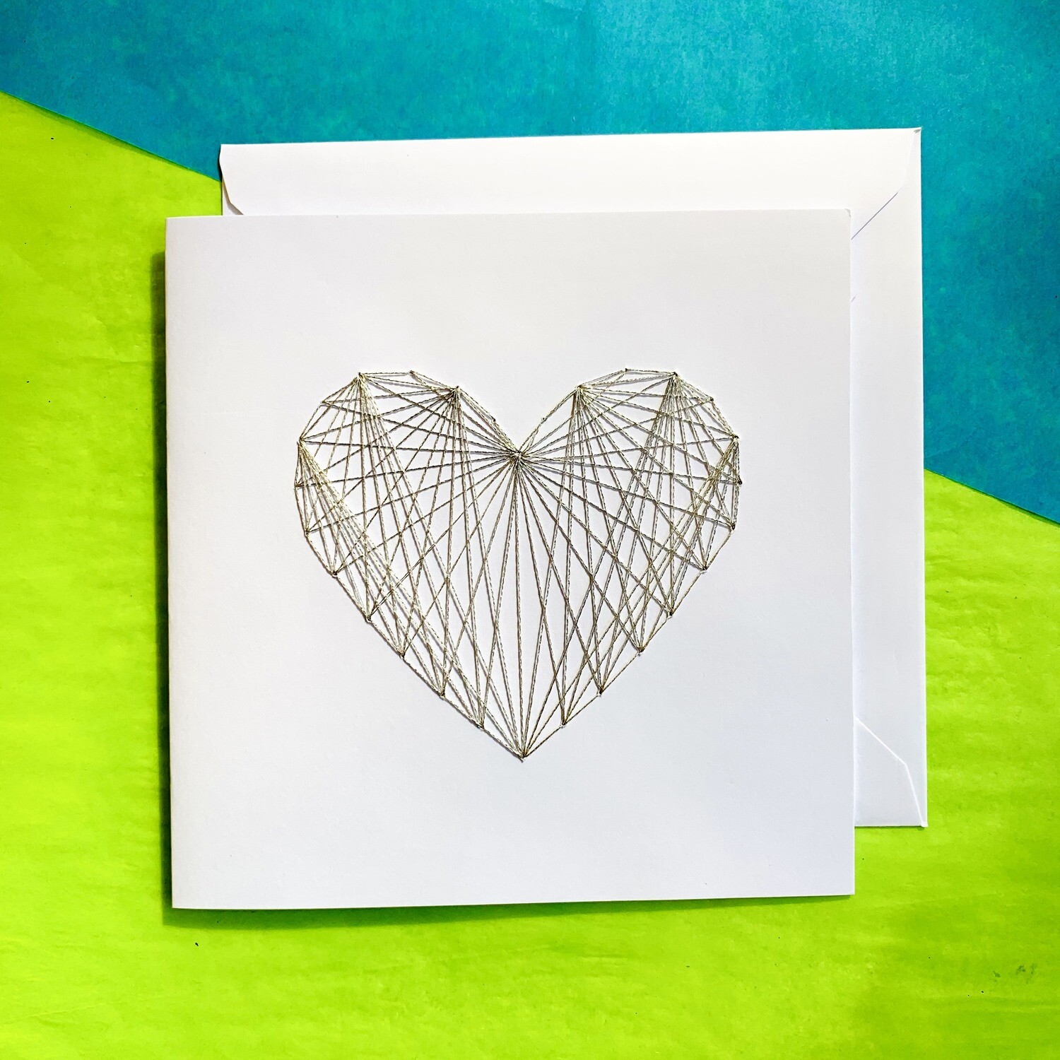 Large Card, Metallic Silver String Heart on White