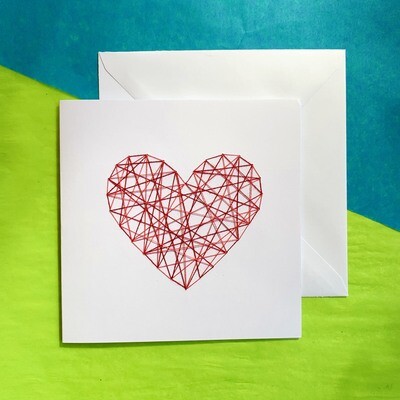 Large Card, Red & Pink String Heart on White