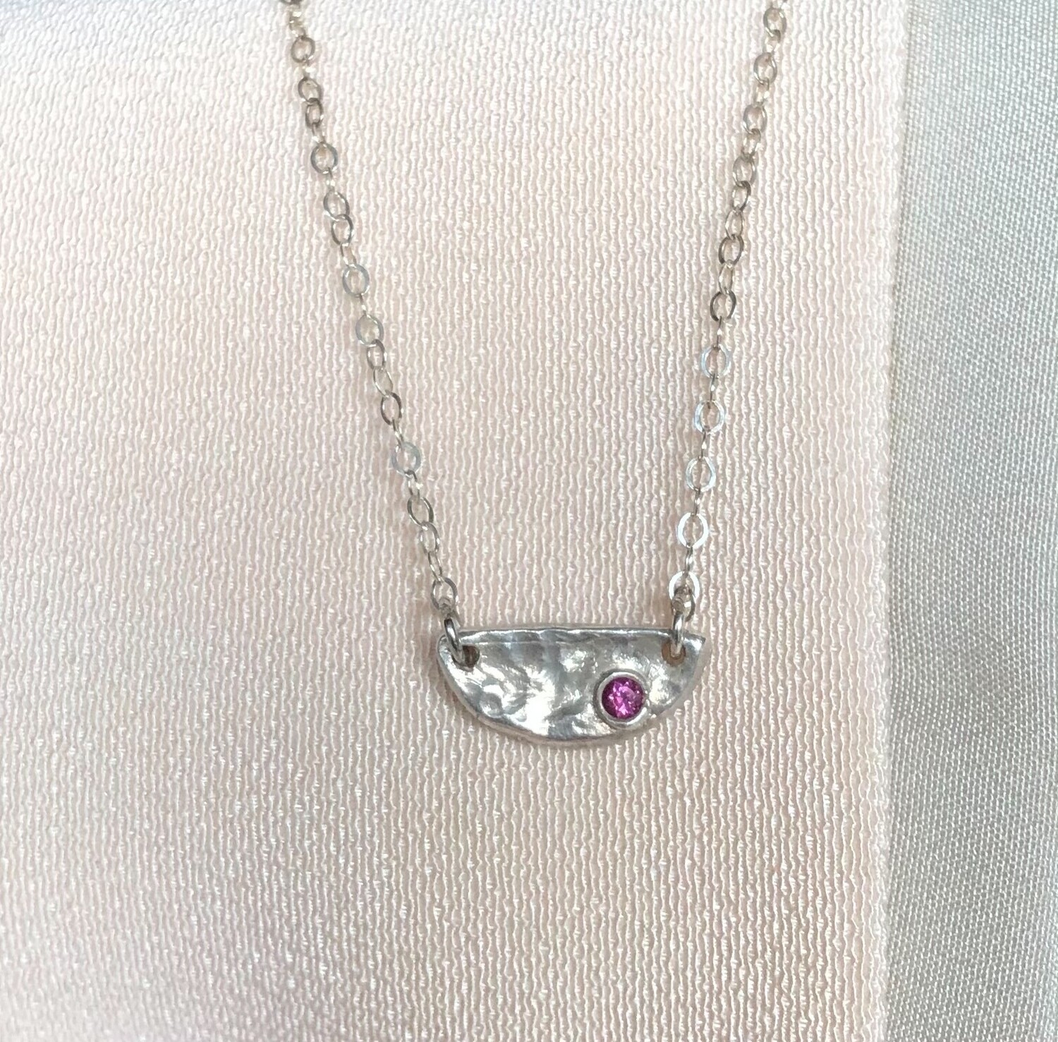 Half Moon Fine Silver Necklace w/ Rhodolite Garnet