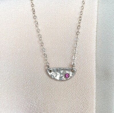 Half Moon Fine Silver Necklace w/ Rhodolite Garnet