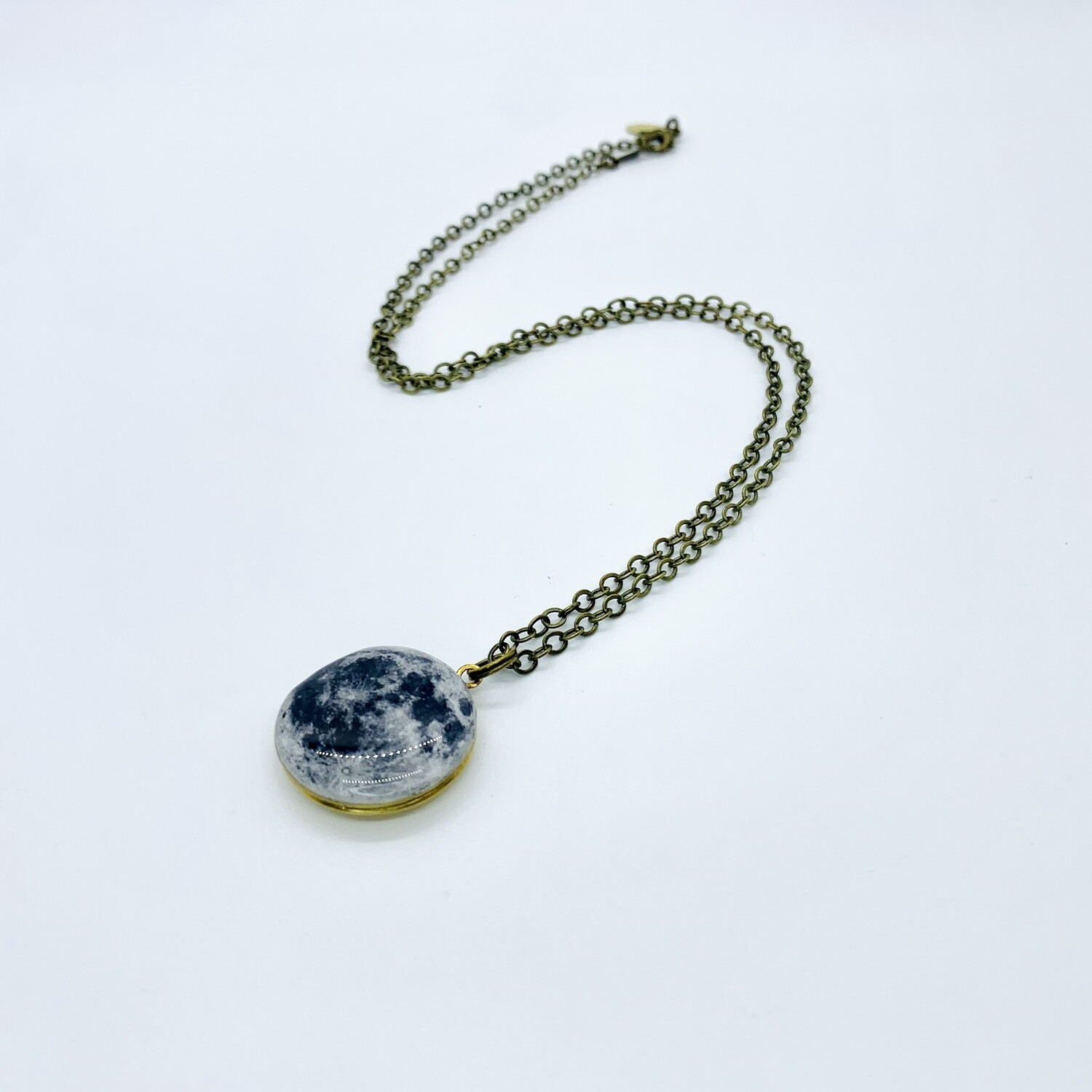 Small Brass Moon Locket, 20&quot; Chain