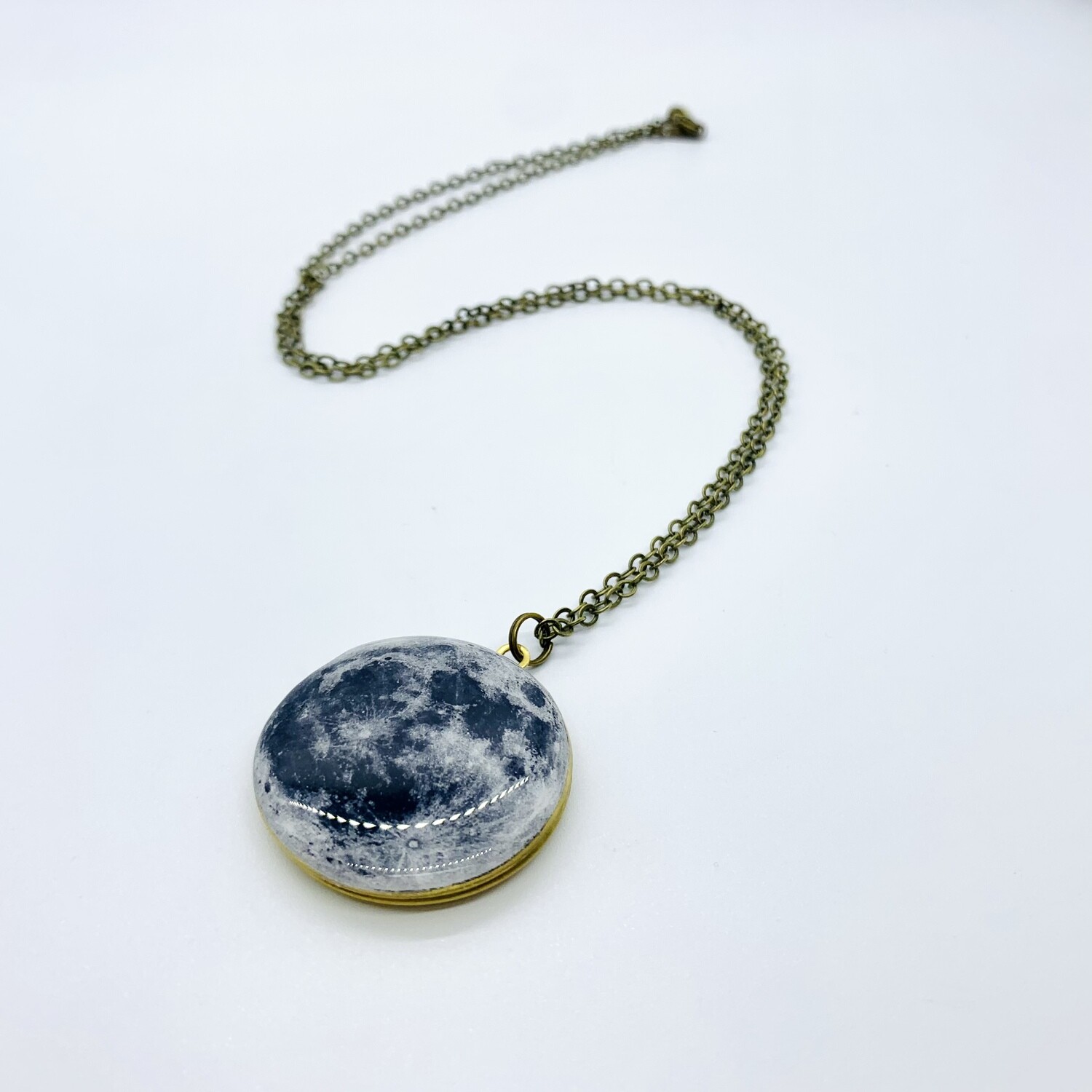 Medium Brass Moon Locket, 24&quot; Chain