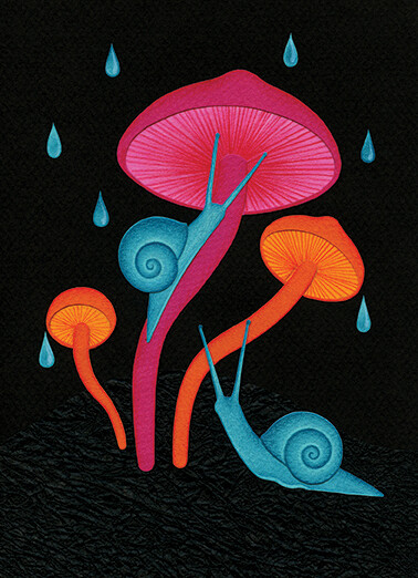 5x7 Print: Night Lurkers (Snail/Mushroom)