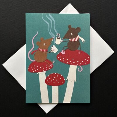 5x7 Holiday Card: Hot Chocolates (Mice)