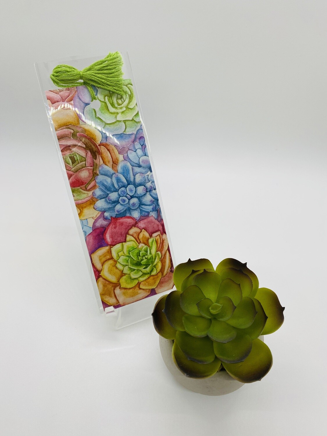 Succulent Bookmark with Green Tassel