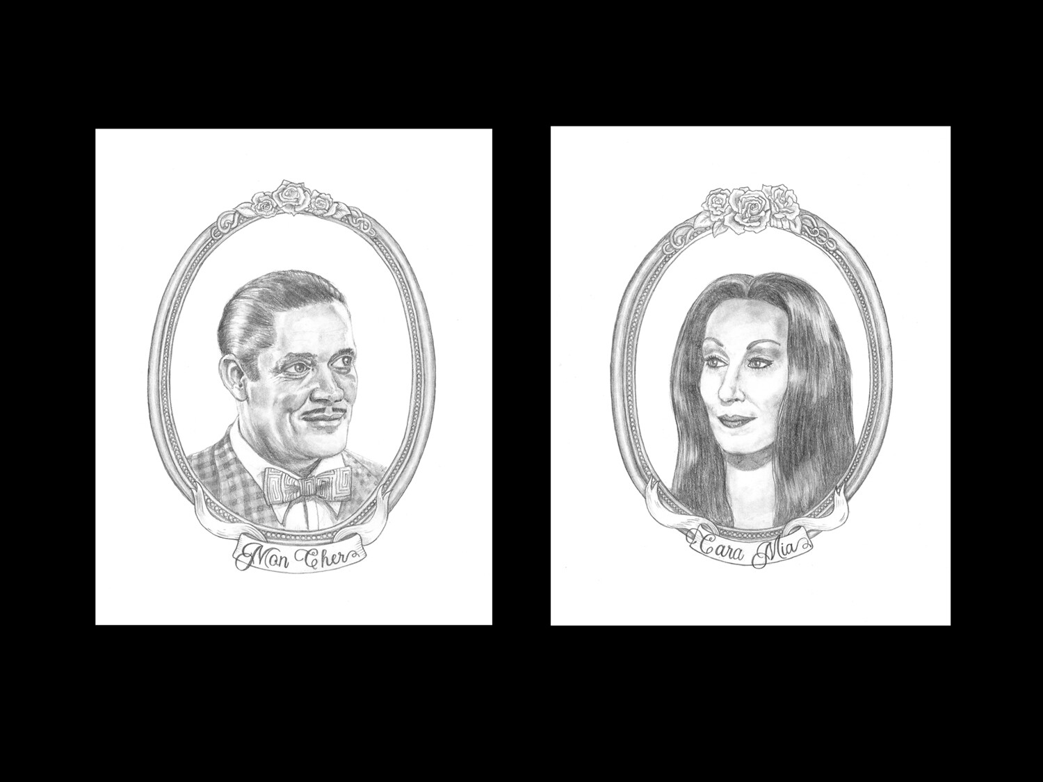 Morticia &amp; Gomez Addams Original Drawings