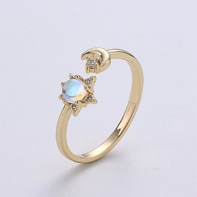 Opal Star and Moon Gold-filled Ring