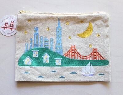 Night Skyline Embroidered Pouch