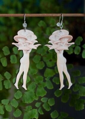 Mushroom Lady Earrings - Peach Oyster, Symmetrical (EAR003)