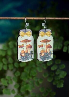 Mushroom Jar Earrings - Orange w/Yellow Bow (EAR019)