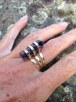 Amethyst Triple Band Ring, Brass (RING004)