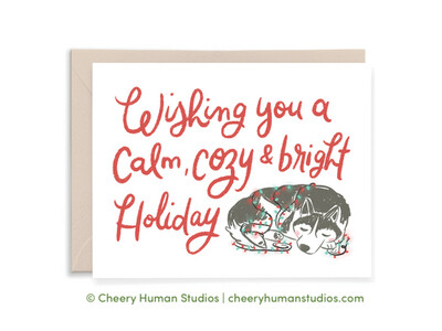 Greeting Card, Cozy Husky Holiday