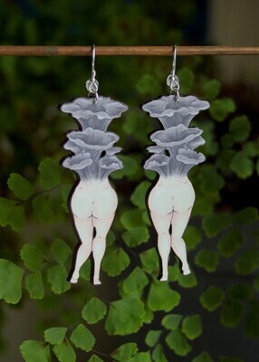 Mushroom Lady Earrings - Black Oyster, Symmetrical (EAR005)