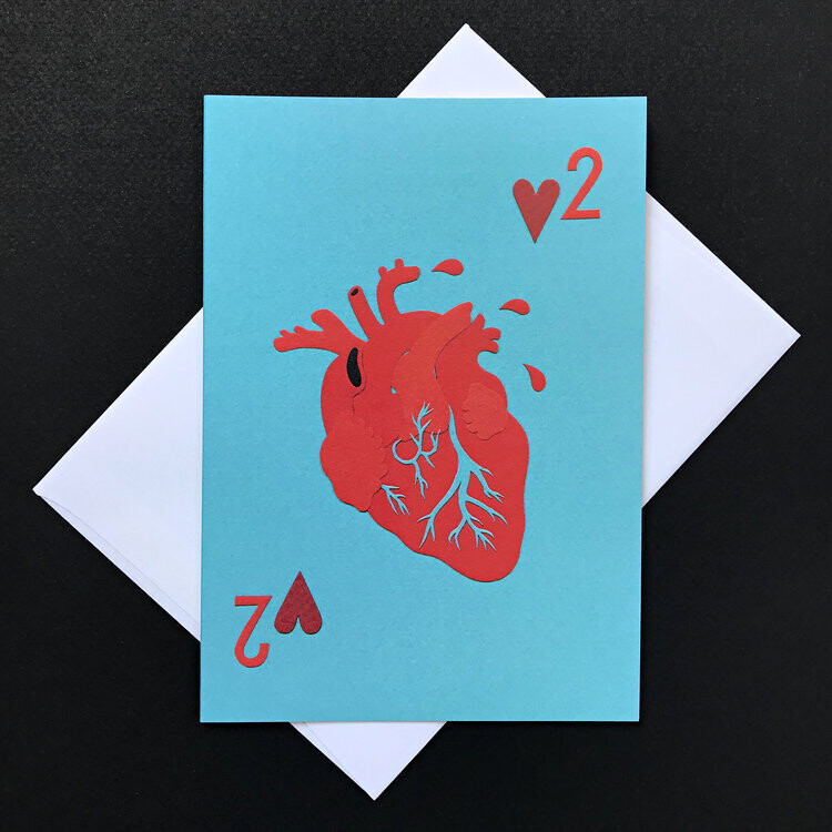 5x7 Love Greeting Card: 2 of Hearts