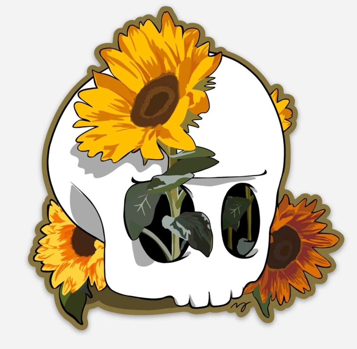 4&quot; Waterproof Vinyl Sticker - Sunflower Skull