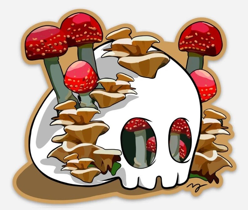 4" Waterproof Vinyl Sticker - Mushroom Skull 4" Waterproof Vinyl Sticker - Mushroom Skull