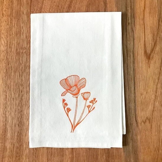 California Poppy - Natural Towel - Orange