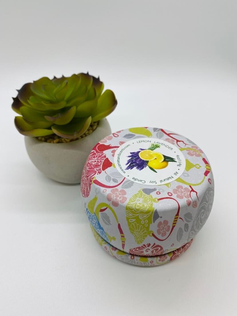 Decorative 4oz Soy Tin, Lemon Lavender