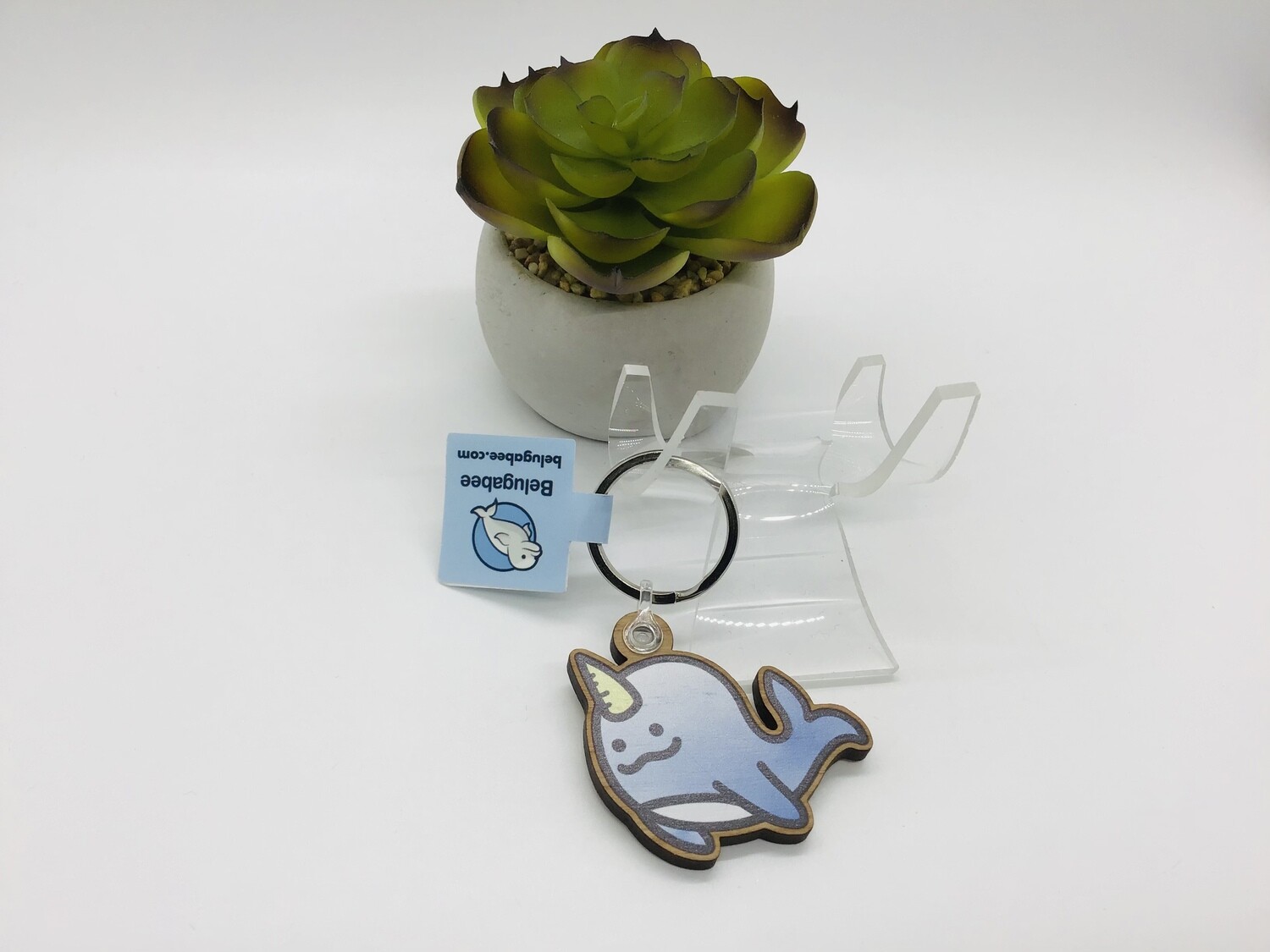 Happy Blue Narwhal Keychain
