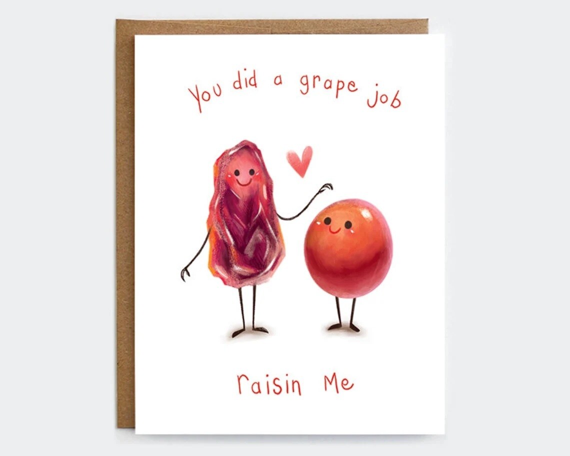 Grape Job Raisin Me Card