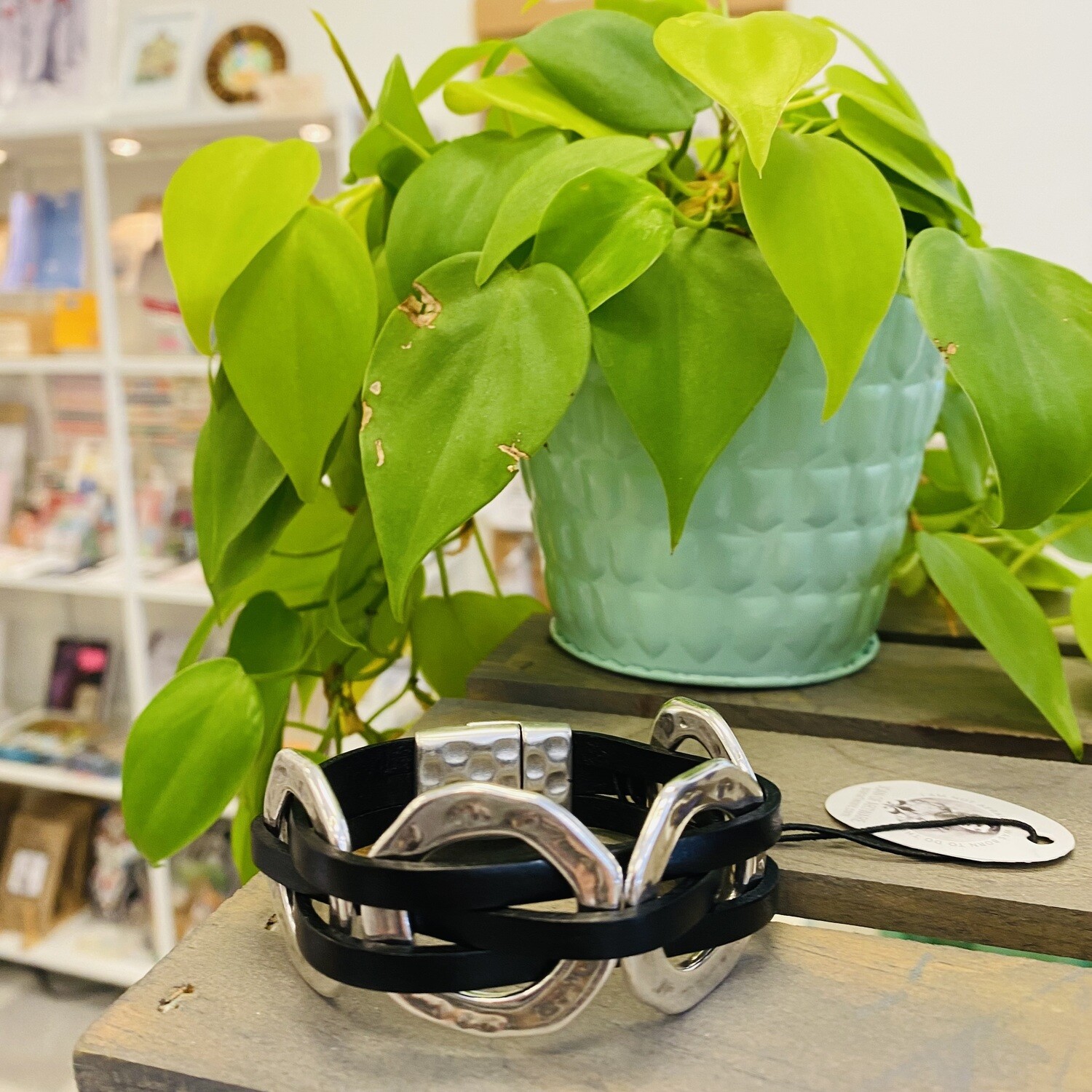 Petite Silver Hoop Bracelet, Black Petite Silver Hoop Bracelet, Black
