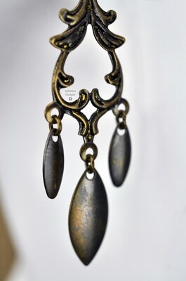 SALE - Earrings, Marquise Trio - Antique Brass