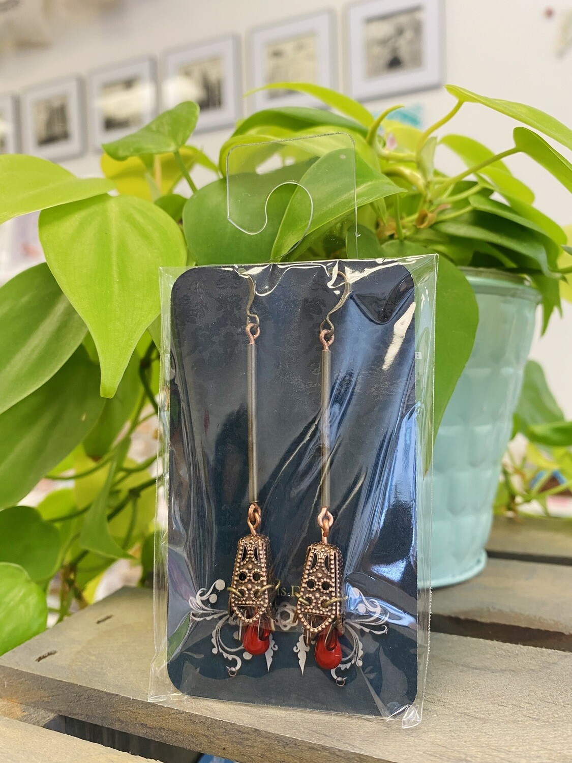 SALE - Earrings, Lanterns - Copper/Red