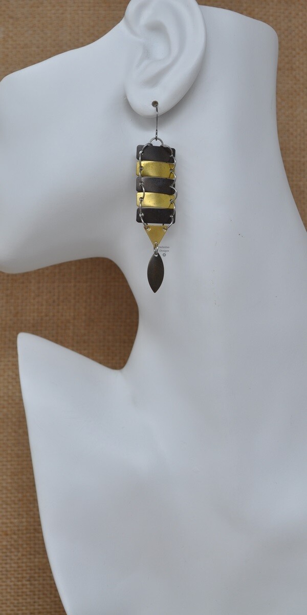 SALE - Earrings, Soldier Bee - Antique Brass/Raw Brass