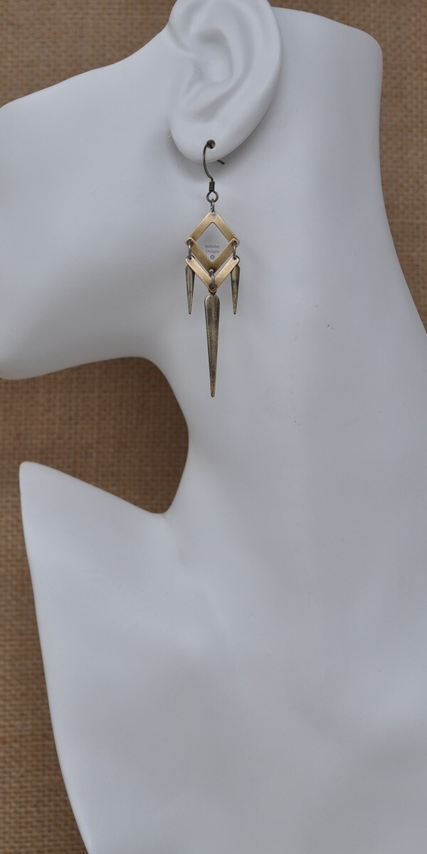 SALE - Earrings, Tip of the Spear - Aged Brass