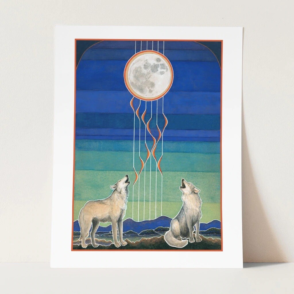 Wolves Howling at Moon 8x10 Print