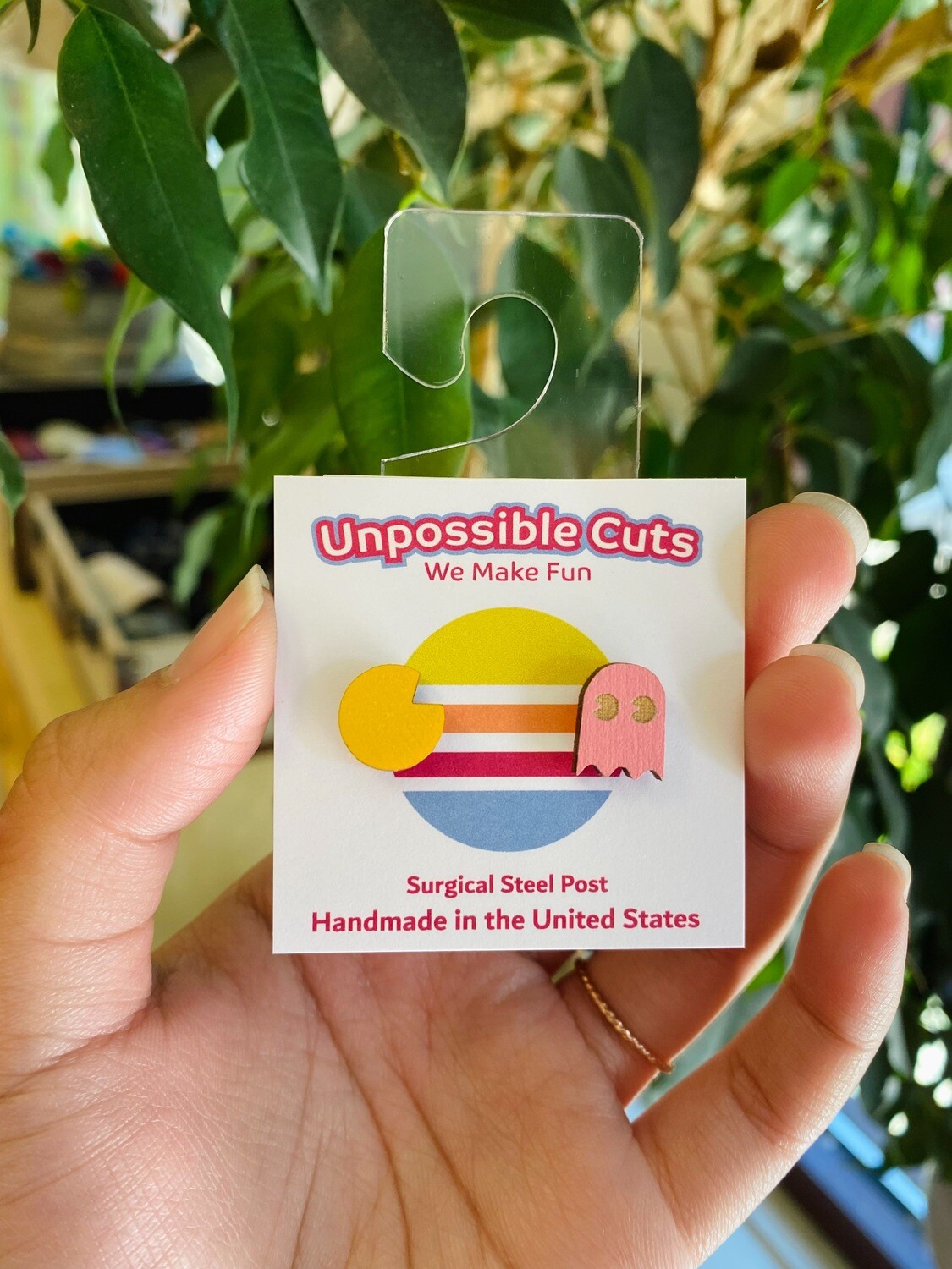 Pac Man Earrings, Pink Ghost