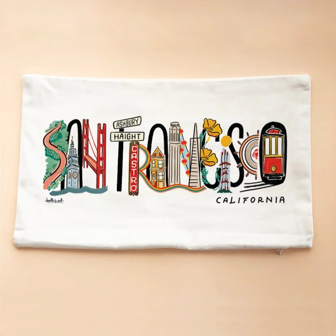 San Francisco Landmark Lettering - Lumbar Pillow Cover