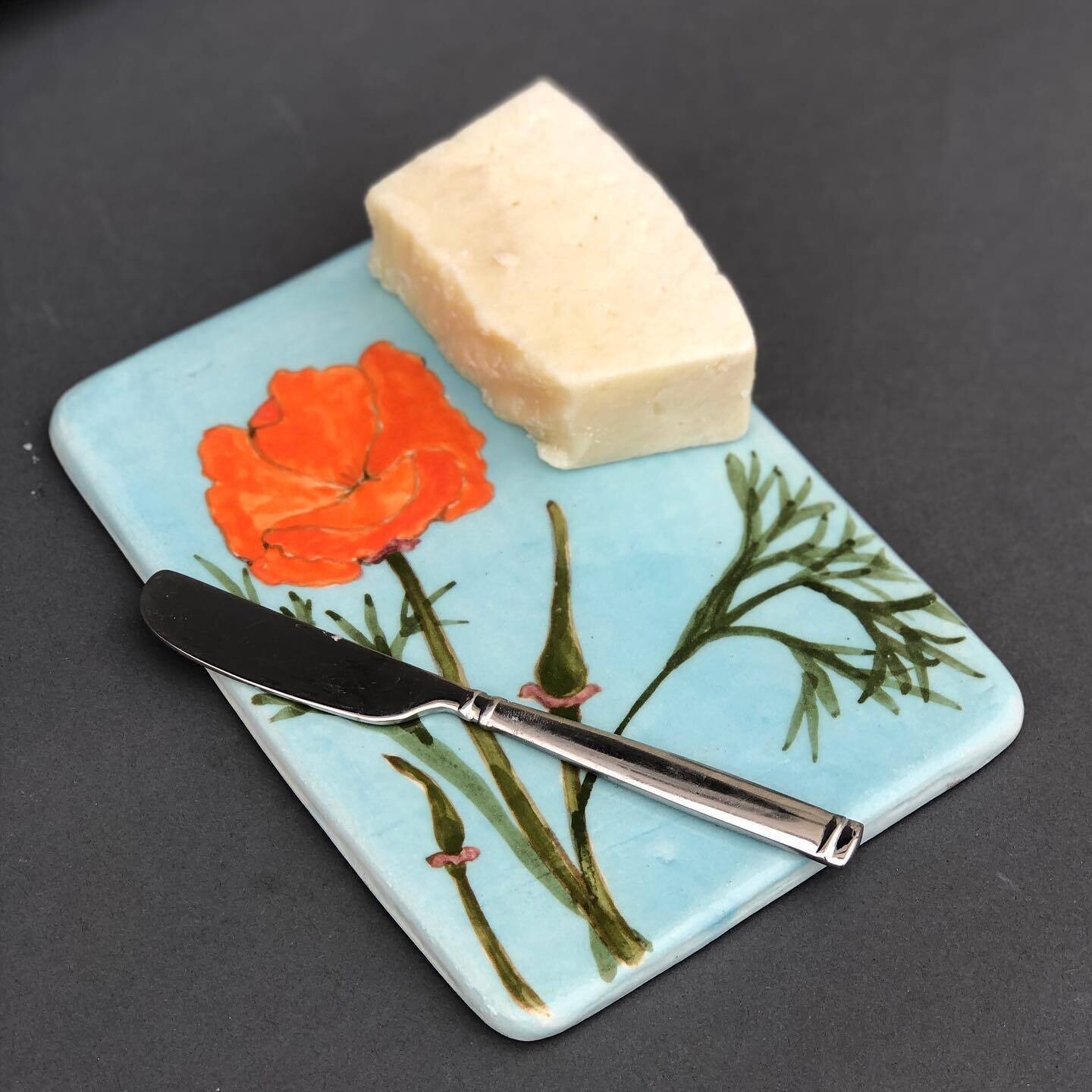 Cheese Tray w/ Spreader - California Poppy
