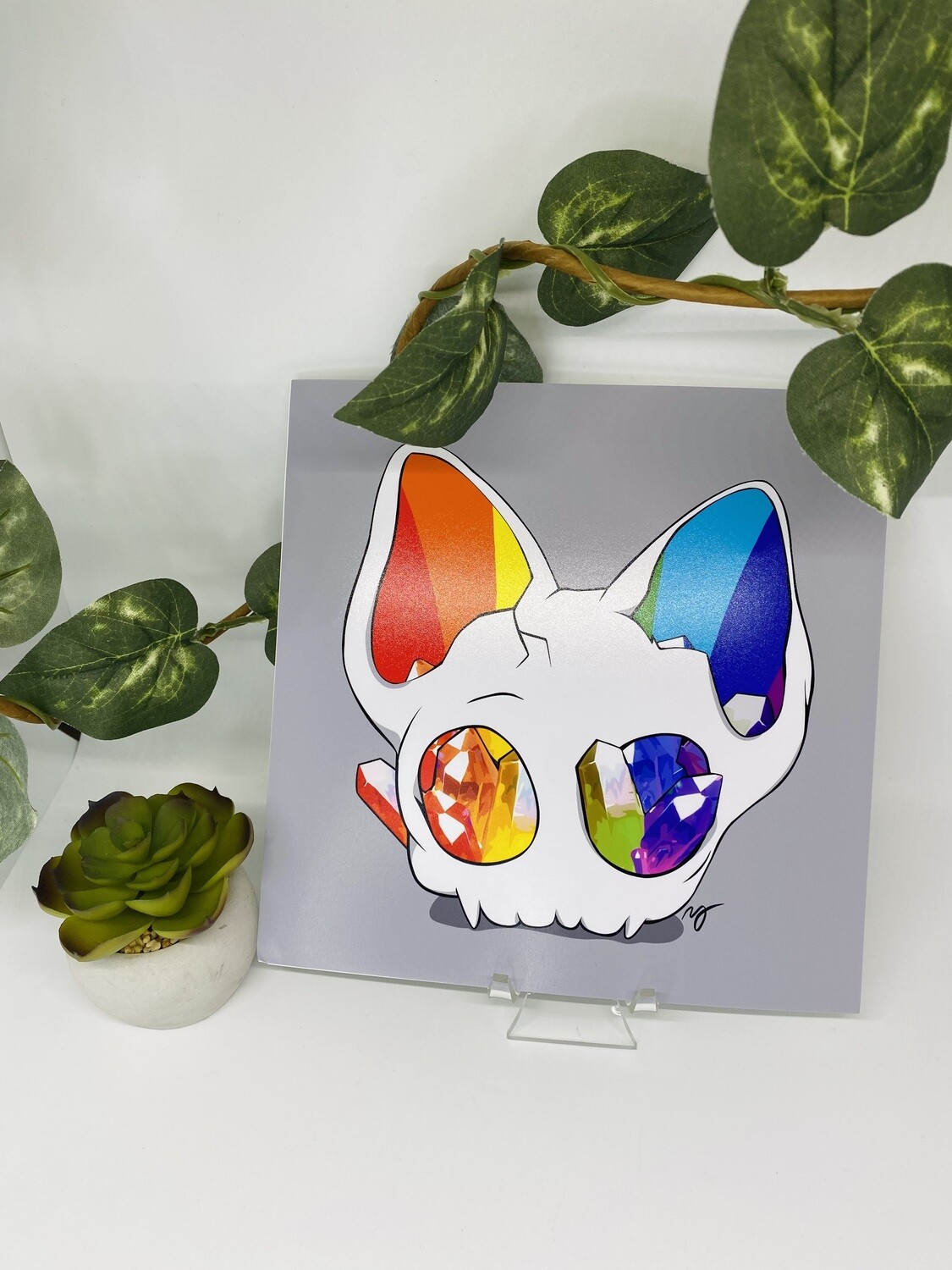 8&quot;x8&quot; Print - Rainbow Cat Skull