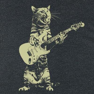 Feminine Cat Guitar Tee, Heather Charcoal