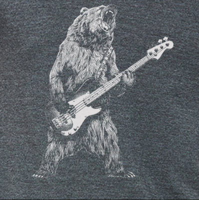 Masc Bear Playing Bass Tee, Heather Charcoal